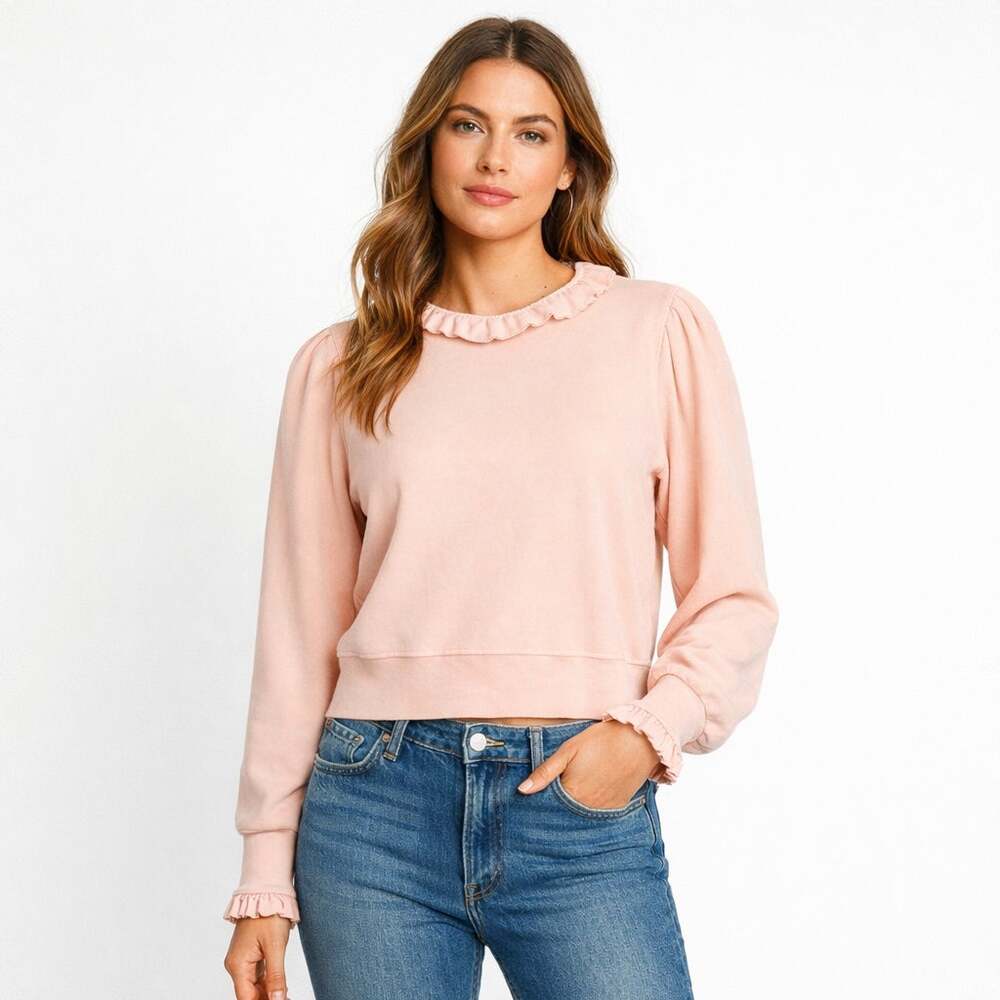 MOTHER The Ruffle Curveball Sweater Coral Pink size Medium